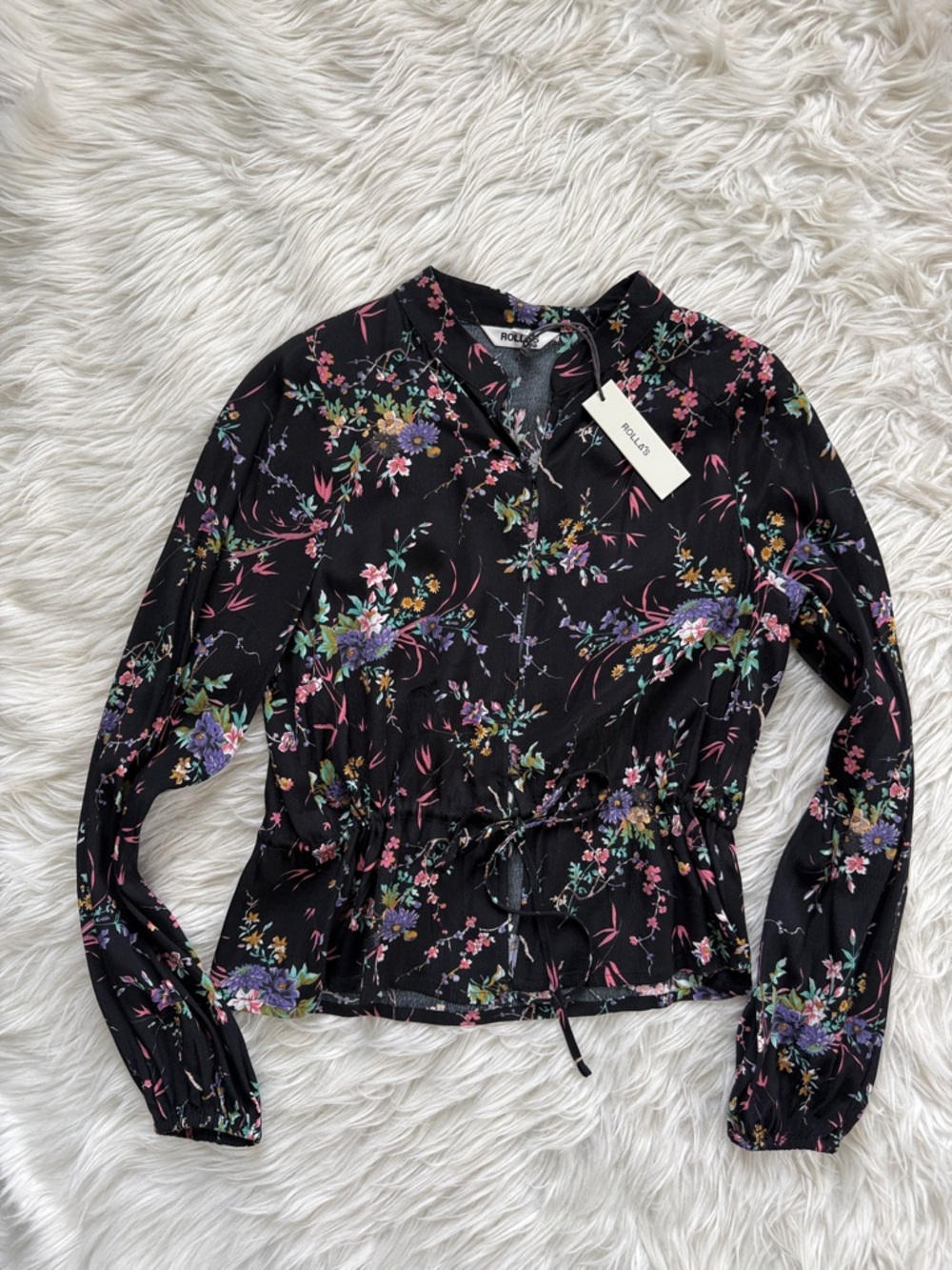 NWT!! ROLLA'S Ella Meadows Black Floral Long Sleeve Blouse Size M - Picture 6 of 12